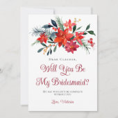 Red Poinsettia Floral Sie werden meine Bridesmaid Einladung (Vorderseite)