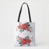 Red Poinsettia Floral Water Bouquets Name Tasche (Vorderseite)