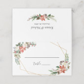 Red Poinsettia Floral Wedding Table Escort Platzkarte (Außenseite Aufgefaltet)