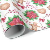 Red Poinsettia Floral Weihnachtsgeschenk Geschenkpapier (Rolleneckpunkt)