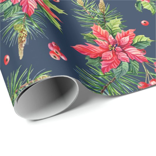 Red Poinsettia Floral Weihnachtsgeschenk Geschenkpapier (Rolleneckpunkt)