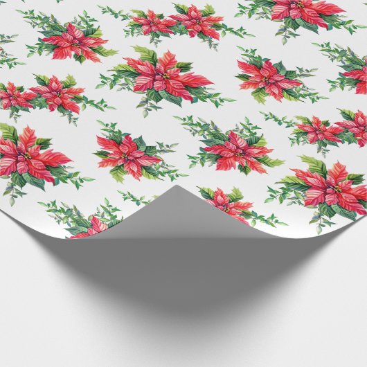 Red Poinsettia Floral Weihnachtsgeschenk Geschenkpapier (Ecke)