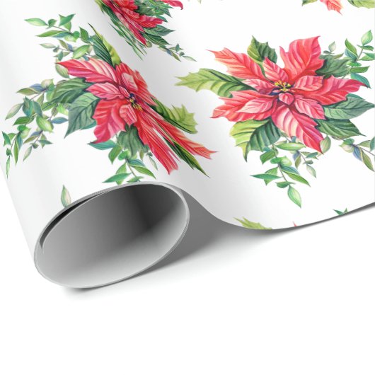 Red Poinsettia Floral Weihnachtsgeschenk Geschenkpapier (Rolleneckpunkt)