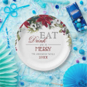 Red Poinsettia Floral Winter Christmas Party Pappteller (Party)