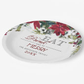 Red Poinsettia Floral Winter Christmas Party Pappteller (Schrägansicht)