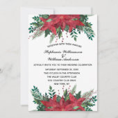 Red Poinsettia Floral Winter Wedding Inv Einladung (Vorderseite)