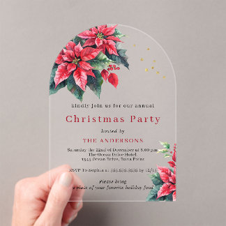  Red Poinsettia flower Christmas party Acryleinladungen