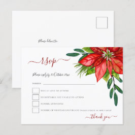 Red Poinsettia Foliage Christmas RSVP Einladungspostkarte