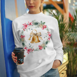 Red Poinsettia Foliage Snowflakes Weihnachtsfest Sweatshirt