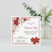 Red Poinsettia Frame Christmas Party Einladung (Stehend Vorderseite)