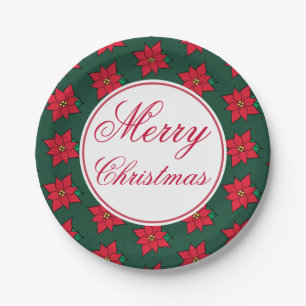 Red Poinsettia Frohe Weihnachts-Party Paper Teller