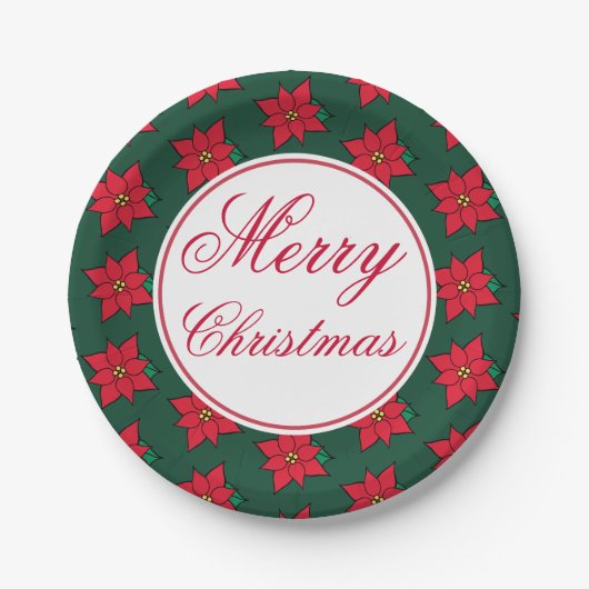 Red Poinsettia Frohe Weihnachts-Party Paper Teller (Vorderseite)
