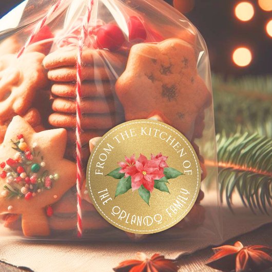 Red Poinsettia From Kitchen Gold Weihnachten Runder Aufkleber