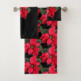 Red Poinsettia für Schwarze Weihnachtsblume Badhandtuch Set