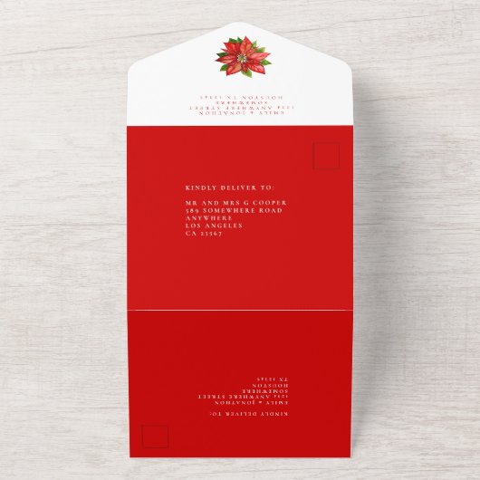 Red Poinsettia Gastadressen Weihnachten Hochzeit All In One Einladung (Außenbereich)