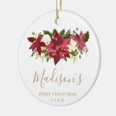 Red Poinsettia Gold Foto Baby's First Christmas Keramik Ornament (Links)