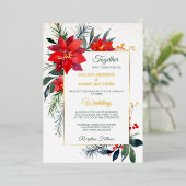 Red Poinsettia Gold Frame Wedding Folieneinladung (Stehend vorne)