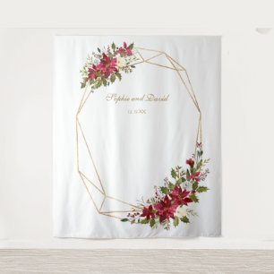 Red Poinsettia Gold Frame Wedding Foto Stand Wandteppich