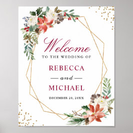 Red Poinsettia Gold Holiday Wedding Willkommenszei Poster