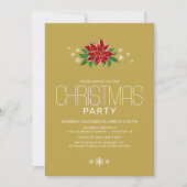 Red Poinsettia Gold Minimalistisches Weihnachtsfes Einladung (Vorderseite)