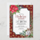 Red Poinsettia Gold Snowflakes Einladung (Vorderseite)