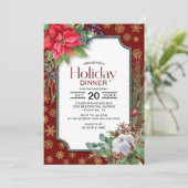 Red Poinsettia Gold Snowflakes Einladung (Stehend Vorderseite)