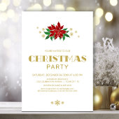Red Poinsettia Gold Text Weihnachts-Party Einladung