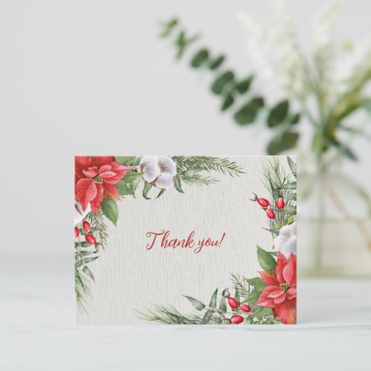 Red Poinsettia Green Blätter Wedding Postkarte (Stehend Vorderseite)