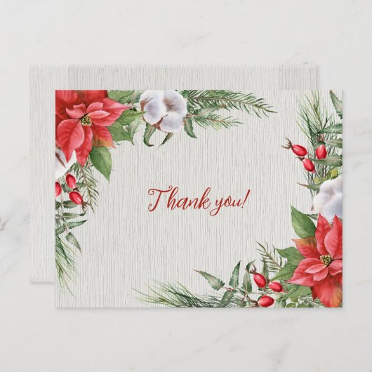 Red Poinsettia Green Blätter Wedding Postkarte (Vorne/Hinten)