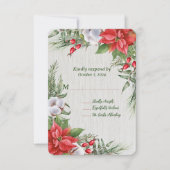 Red Poinsettia Green Blätter Wedding RSVP Karte (Vorderseite)