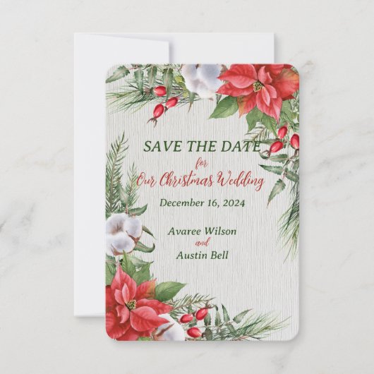Red Poinsettia Green Blätter Weihnachtsfeier Save The Date (Vorderseite)