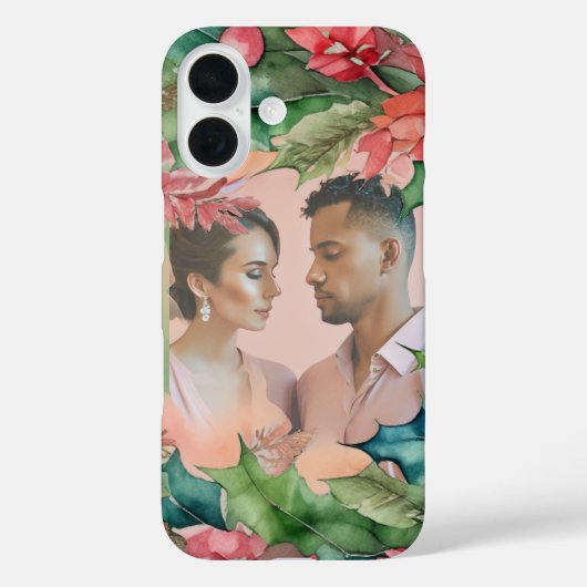 Red Poinsettia Green Holly Christmas Family Foto Case-Mate iPhone Hülle (Rückseite)