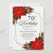 Red Poinsettia Grün Weihnachten Geburtstag Einladung (Vorderseite)