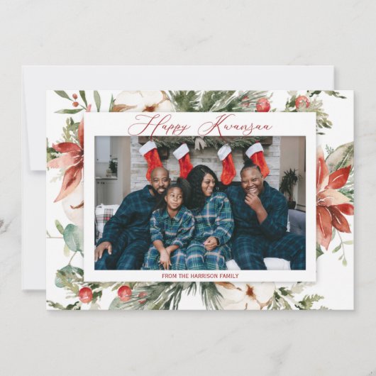 Red Poinsettia Happy Kwanzaa 2 Foto Weihnachten (Vorderseite)