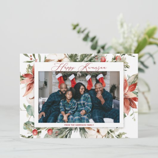 Red Poinsettia Happy Kwanzaa 2 Foto Weihnachten (Stehend Vorderseite)