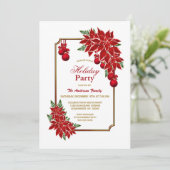 Red Poinsettia Holiday Party Einladung (Stehend Vorderseite)