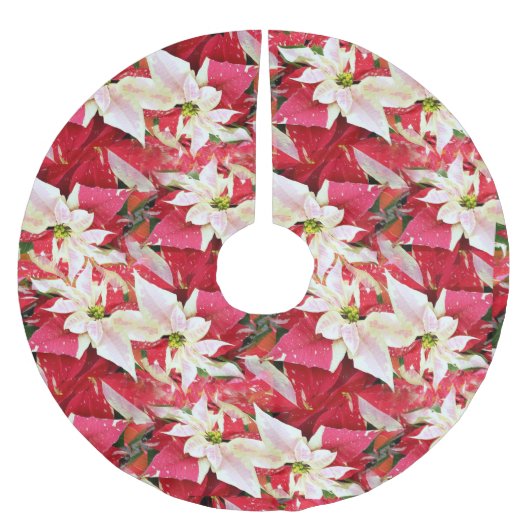 Red Poinsettia Holiday Polyester Weihnachtsbaumdecke (Vorderseite)