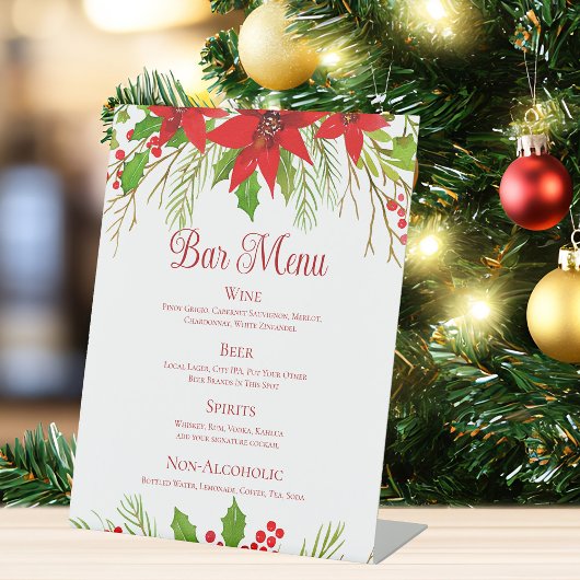 Red Poinsettia Holiday Wedding Custom Bar Menu Sockelschild