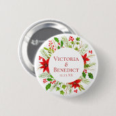 Red Poinsettia Holiday Wedding Personalisiert Button (Vorne & Hinten)