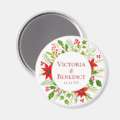 Red Poinsettia Holiday Wedding Personalisiert Magnet (Vorderseite/Rückseite)