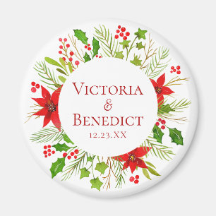 Red Poinsettia Holiday Wedding Personalisiert Magnet