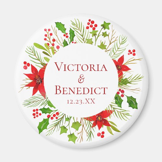 Red Poinsettia Holiday Wedding Personalisiert Magnet (Vorne)