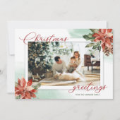 Red Poinsettia Holly 2 Foto Weihnachtskarte (Vorderseite)