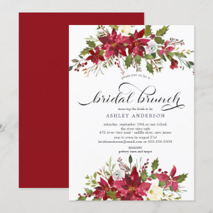 Red Poinsettia Holly Brautparty Brunch Einladung