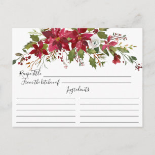 Red Poinsettia Holly Brautparty Rezept Card Postkarte
