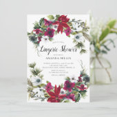 Red Poinsettia Holly Bridal Lingerie Dusche Einladung (Stehend Vorderseite)