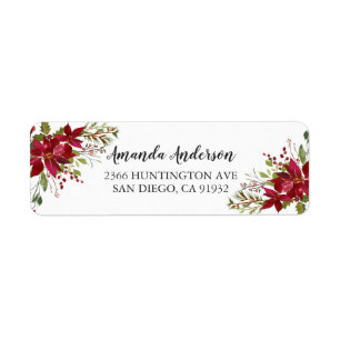 Red Poinsettia Holly Christmas Address