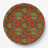 Red Poinsettia Holly Floral Pattern | Weihnachten Pappteller (Vorderseite)
