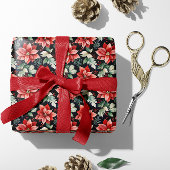 Red Poinsettia, Holly, Red Berries Christmas | Geschenkpapier
