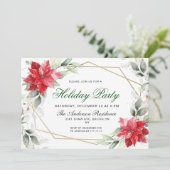 Red Poinsettia Holly Weihnachtsfeier Einladung (Stehend Vorderseite)